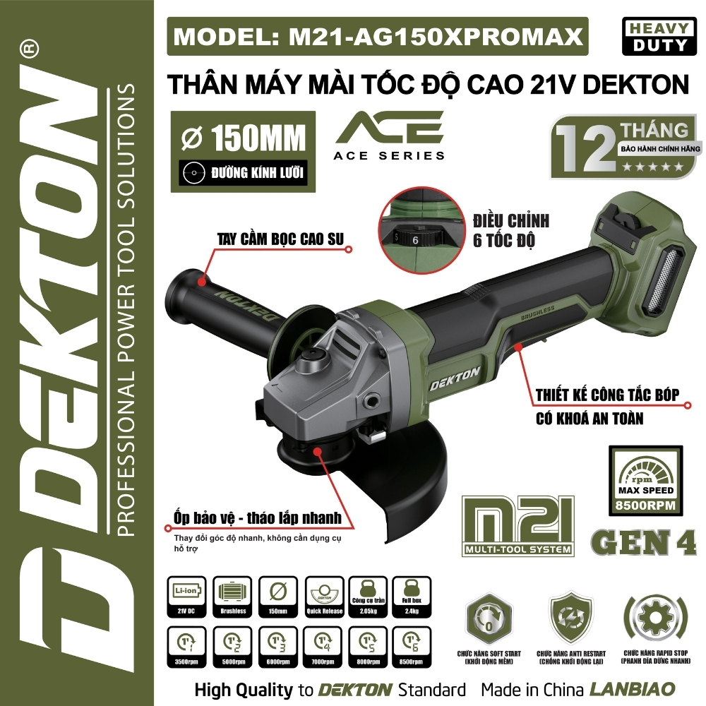 Máy mài góc dùng pin 21V-150mm Dekton M21-AG150XPROMAX 1 Máy mài góc dùng pin 21V-150mm Dekton M21-AG150XPROMAX