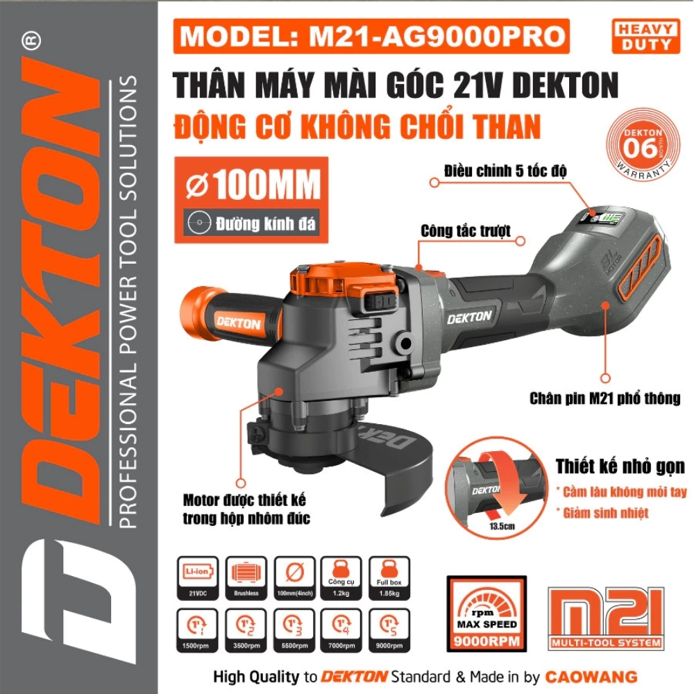Máy mài góc dùng pin 21V-100mm Dekton M21-AG9000PRO 1 Máy mài góc dùng pin 21V-100mm Dekton M21-AG9000PRO