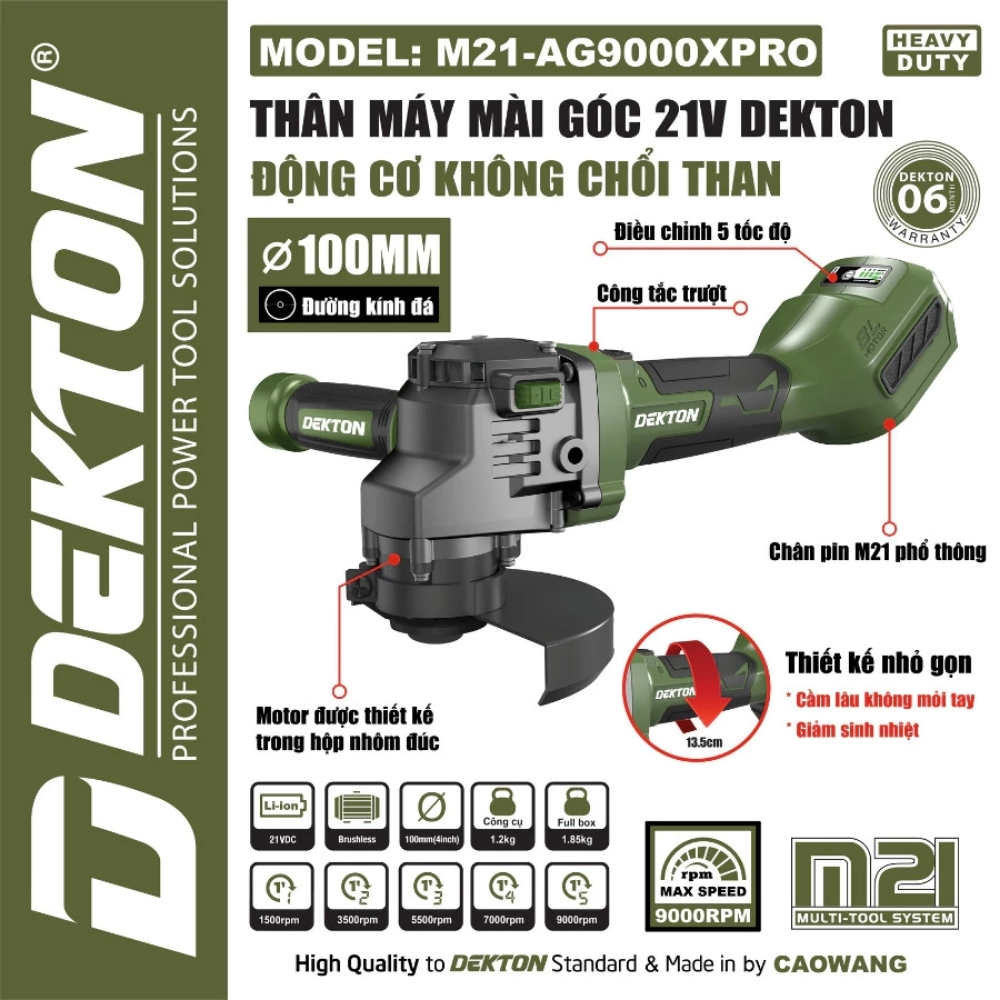Máy mài góc dùng pin 21V-100mm Dekton M21-AG9000XPRO 1 Máy mài góc dùng pin 21V-100mm Dekton M21-AG9000XPRO