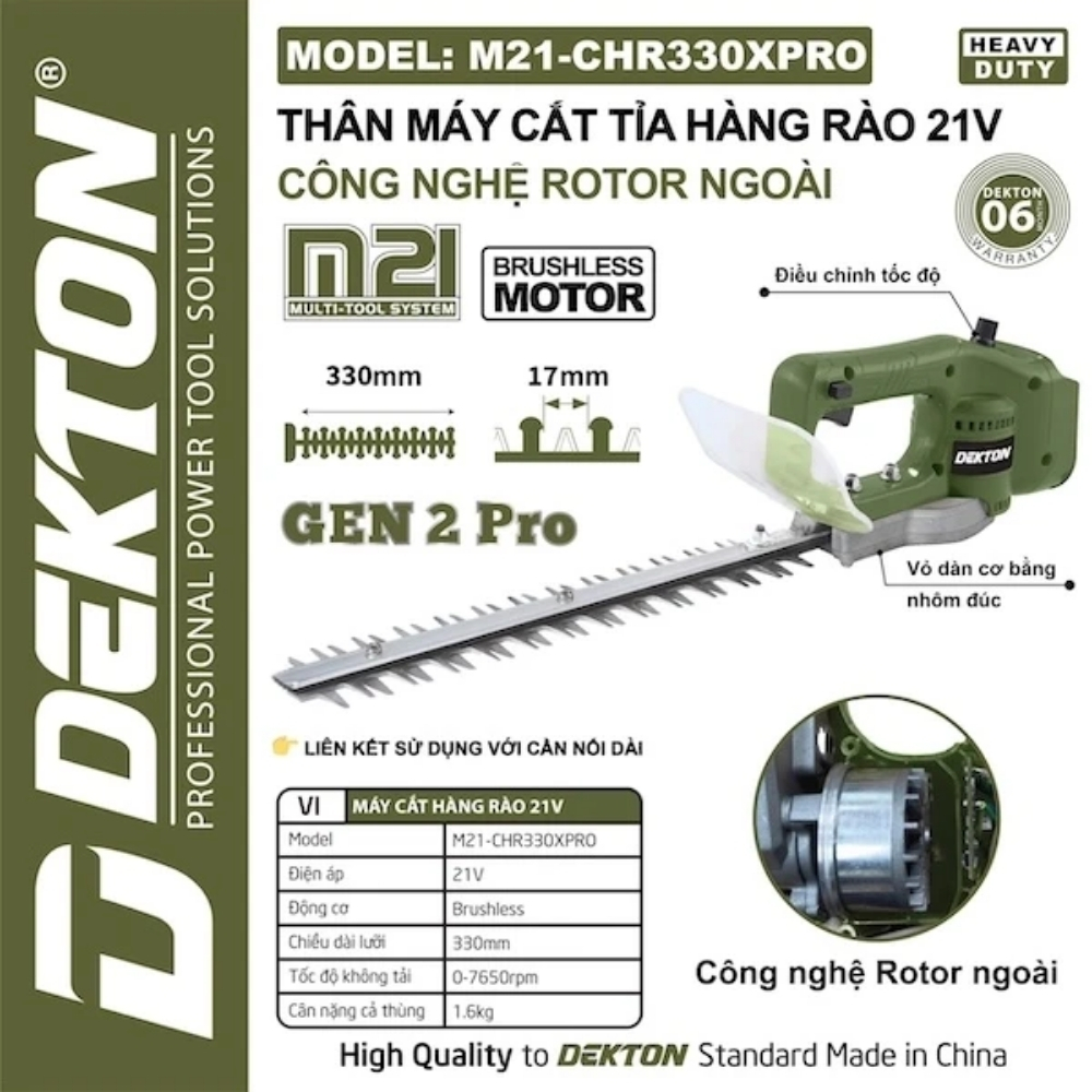 Máy cắt tỉa hàng rào dùng pin 21V-330mm Dekton M21-CHR330XPRO 1 Máy cắt tỉa hàng rào dùng pin 21V-330mm Dekton M21-CHR330XPRO