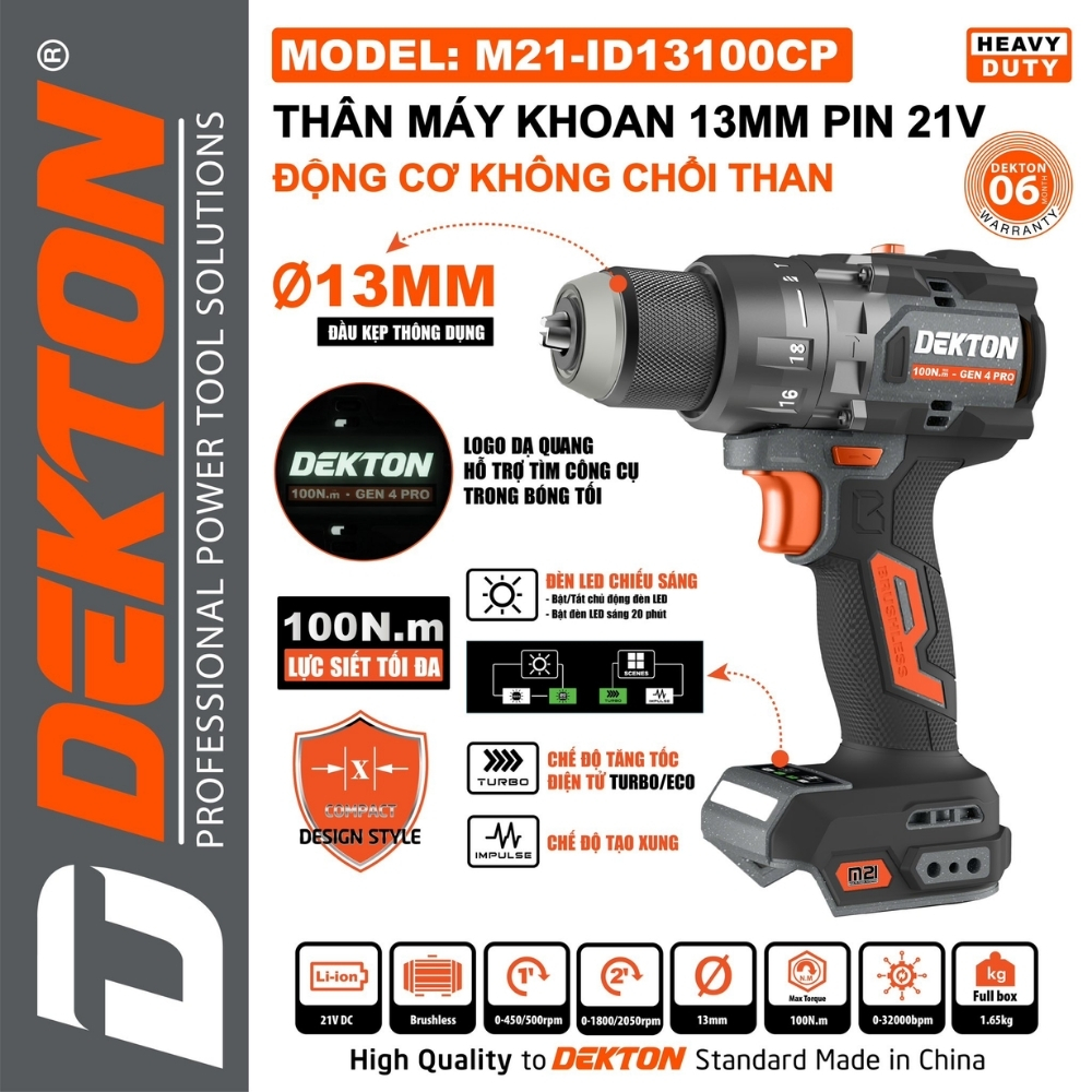 Máy khoan dùng pin 21V-100Nm Dekton M21-ID13100CP 1 Máy khoan dùng pin 21V-100Nm Dekton M21-ID13100CP