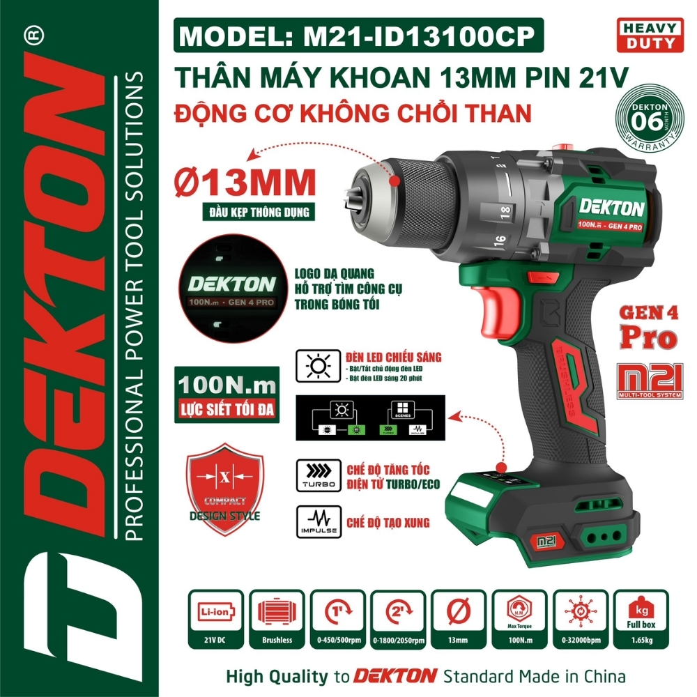 Máy khoan dùng pin 21V-100Nm Dekton M21-ID13100CP 2 Máy khoan dùng pin 21V-100Nm Dekton M21-ID13100CP