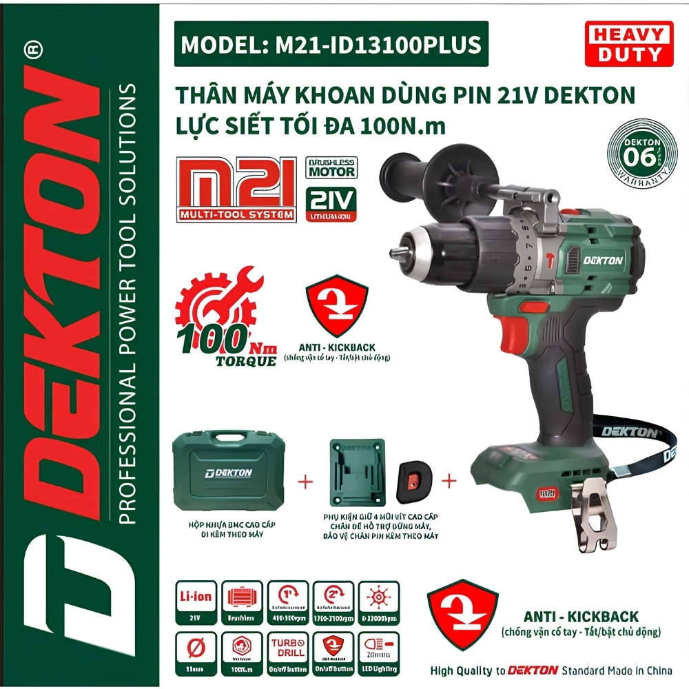 Máy khoan dùng pin 21V-100Nm M21-ID13100PLUS (Hộp nhựa, có tay cầm) 1 Máy khoan dùng pin 21V-100Nm M21-ID13100PLUS (Hộp nhựa, có tay cầm)