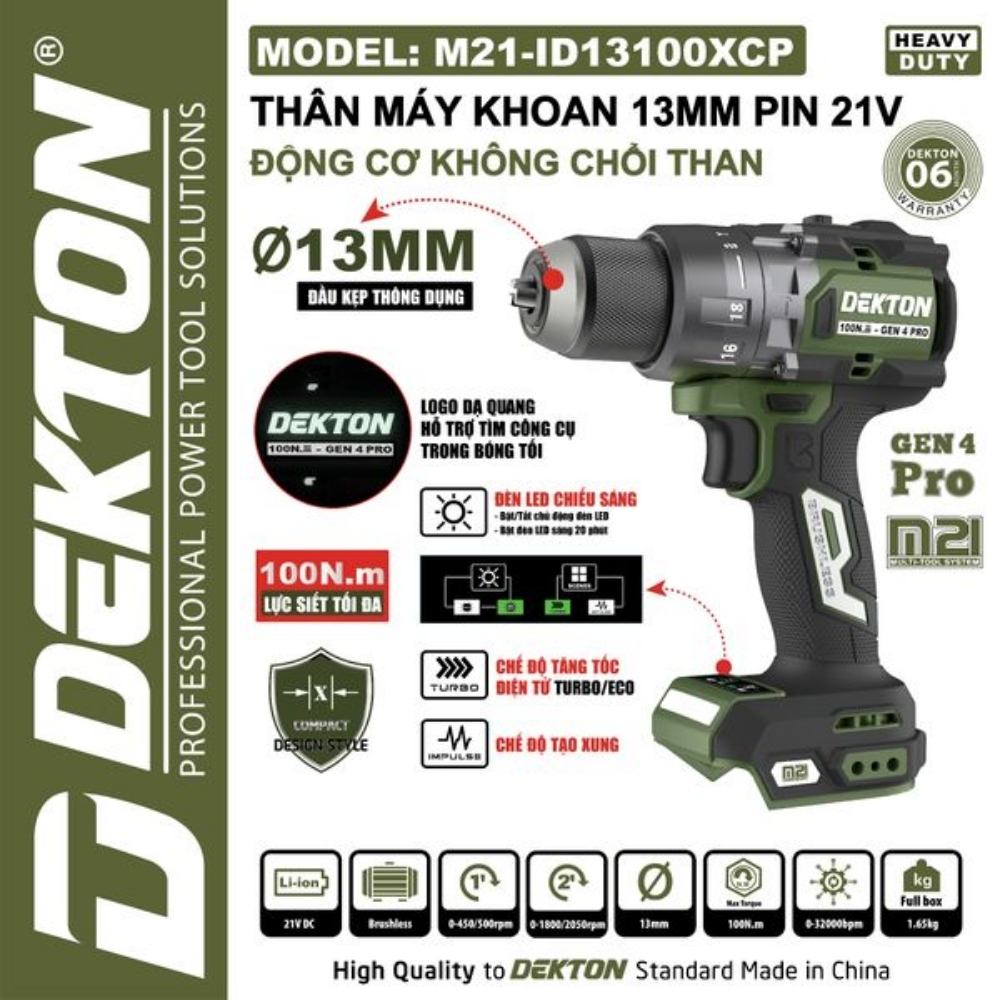 Máy khoan dùng pin 21V-100Nm Dekton M21-ID13100XCP 1 Máy khoan dùng pin 21V-100Nm Dekton M21-ID13100XCP