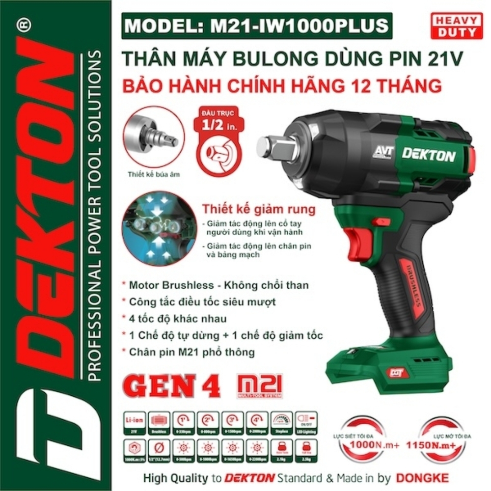 Máy siết bulong dùng pin 21V-1000Nm Dekton M21-IW1000PLUS 1 Máy siết bulong dùng pin 21V-1000Nm Dekton M21-IW1000PLUS
