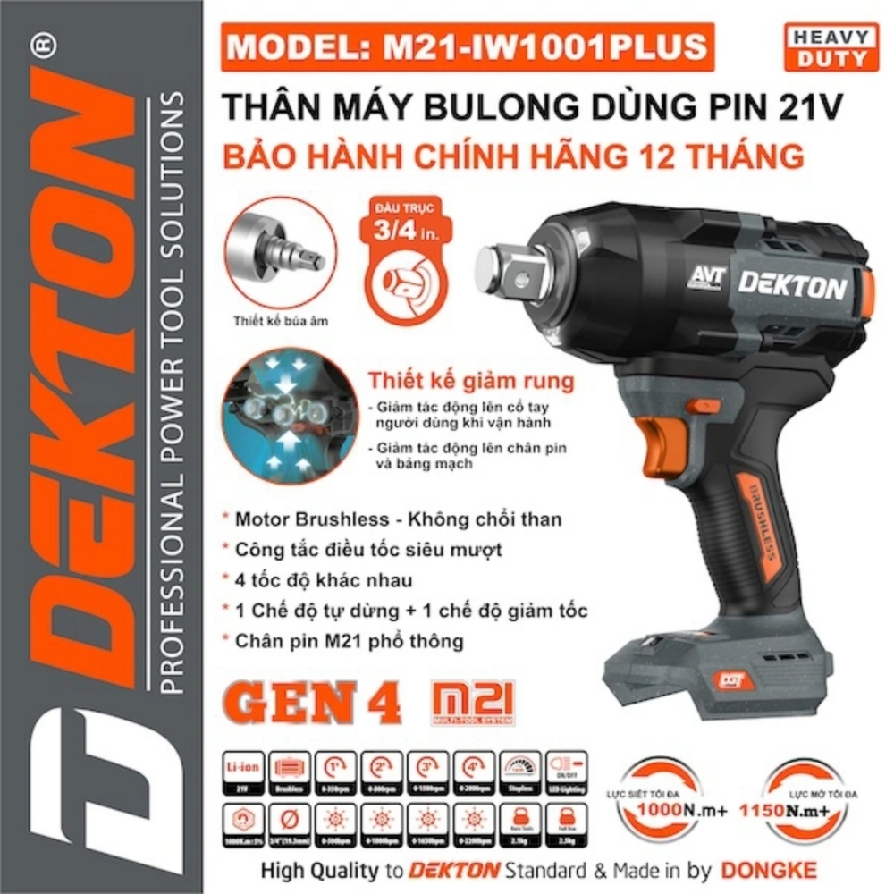 Máy siết bulong dùng pin 21V-1000Nm Dekton M21-IW1001PLUS 1 Máy siết bulong dùng pin 21V-1000Nm Dekton M21-IW1001PLUS