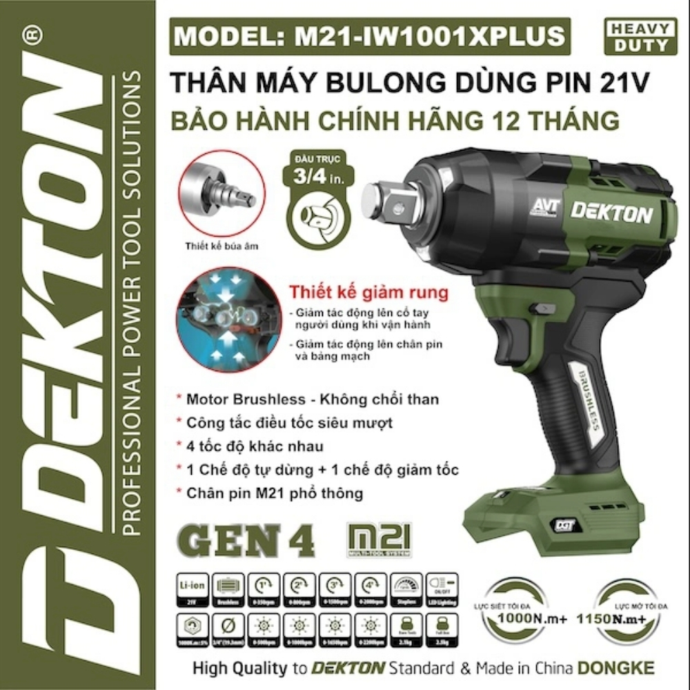 Máy siết bulong dùng pin 21V-1000Nm Dekton M21-IW1001XPLUS 1 Máy siết bulong dùng pin 21V-1000Nm Dekton M21-IW1001XPLUS