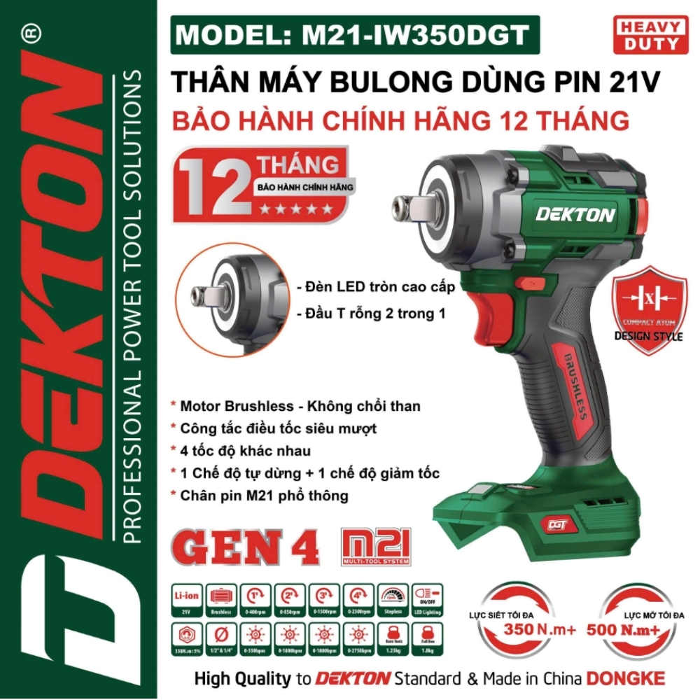 Máy siết bulong dùng pin 21V-355Nm Dekton M21-IW350DGT 1 Máy siết bulong dùng pin 21V-355Nm Dekton M21-IW350DGT