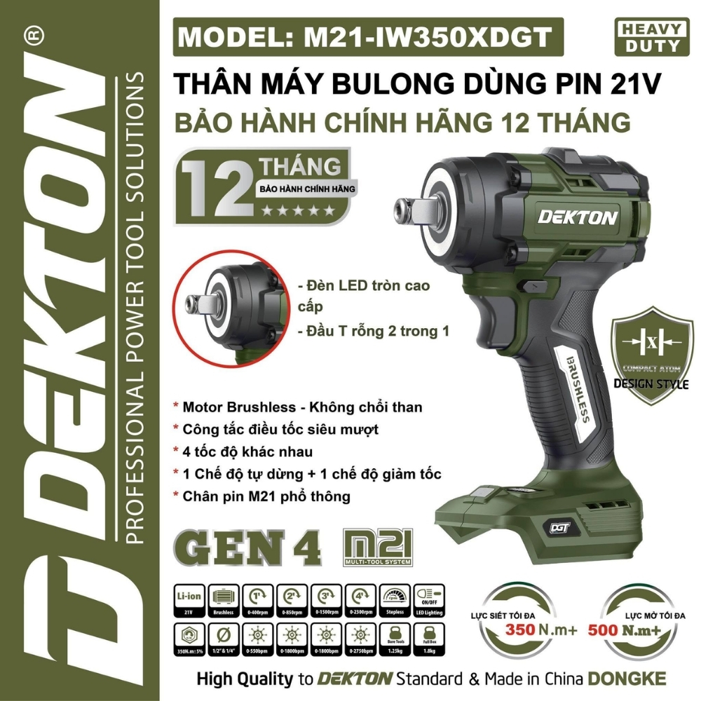 Máy siết bulong dùng pin 21V-355Nm Dekton M21-IW350XDGT 1 Máy siết bulong dùng pin 21V-355Nm Dekton M21-IW350XDGT