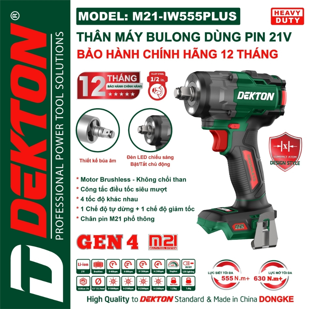 Máy siết bulong dùng pin 21V-555Nm Dekton M21-IW555PLUS 2 Máy siết bulong dùng pin 21V-555Nm Dekton M21-IW555PLUS