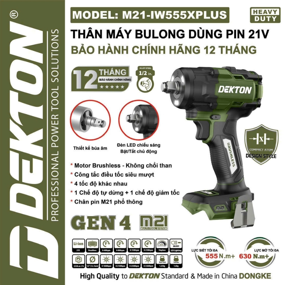 Máy siết bulong dùng pin 21V-555Nm Dekton M21-IW555XPLUS 1 Máy siết bulong dùng pin 21V-555Nm Dekton M21-IW555XPLUS