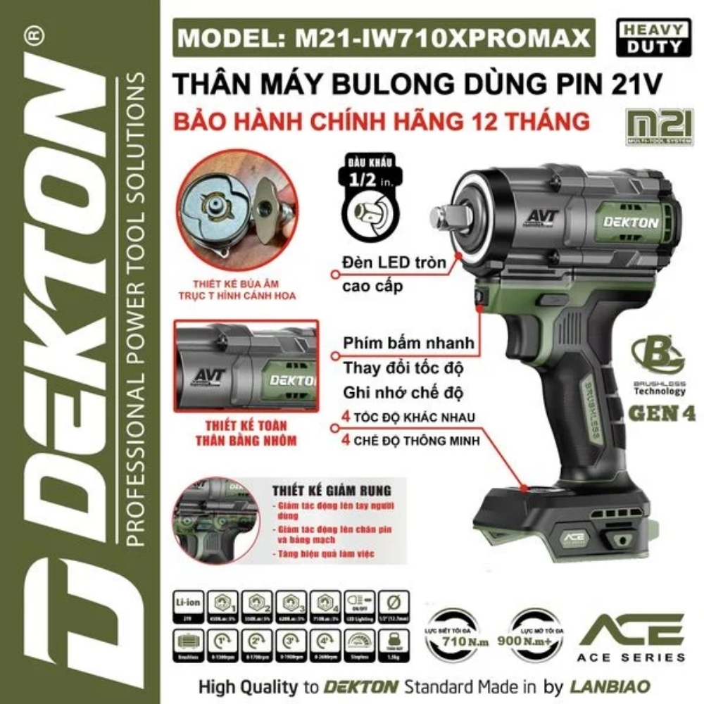 Máy siết bulong dùng pin 21V-900Nm Dekton M21-IW710XPROMAX 1 Máy siết bulong dùng pin 21V-900Nm Dekton M21-IW710XPROMAX