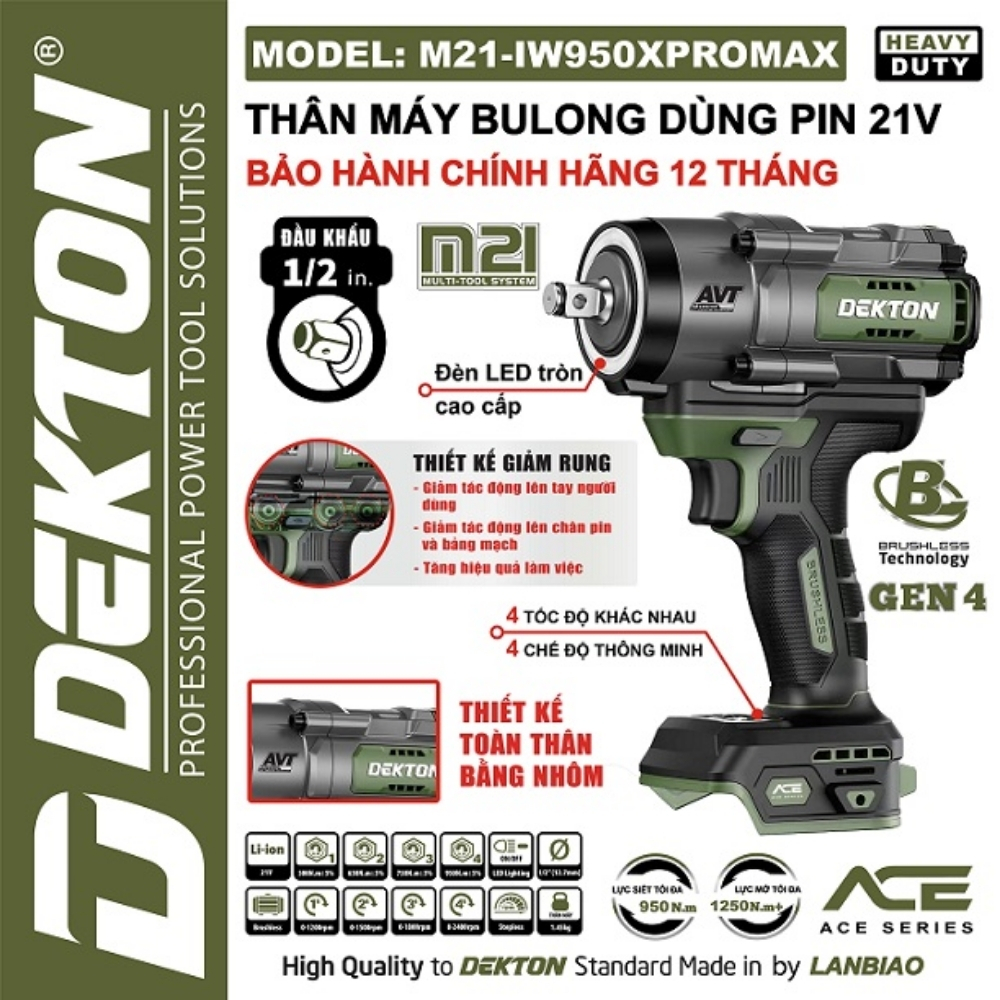 Máy siết bulong dùng pin 21V-1250Nm Dekton M21-IW950XPROMAX 1 Máy siết bulong dùng pin 21V-1250Nm Dekton M21-IW950XPROMAX