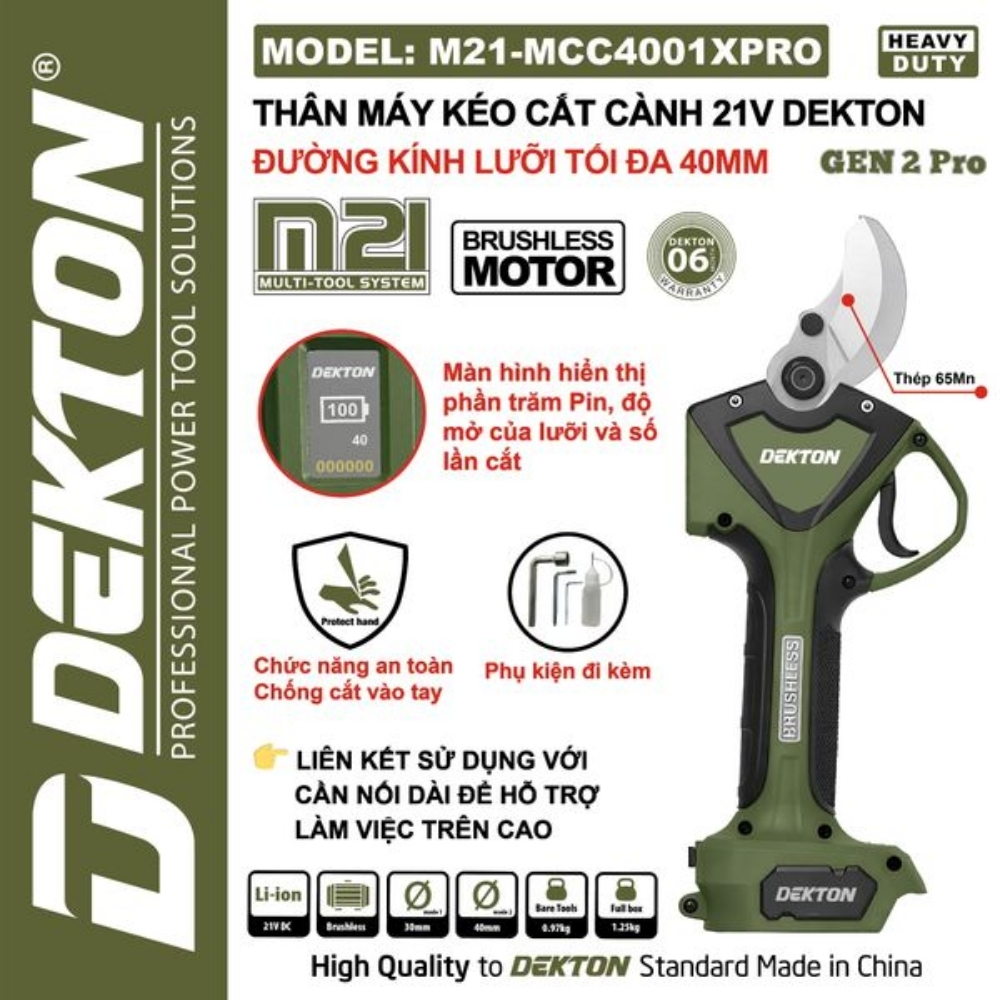 Kéo cắt cành dùng pin 21V-40mm Dekton M21-MCC4001XPRO 1 Kéo cắt cành dùng pin 21V-40mm Dekton M21-MCC4001XPRO