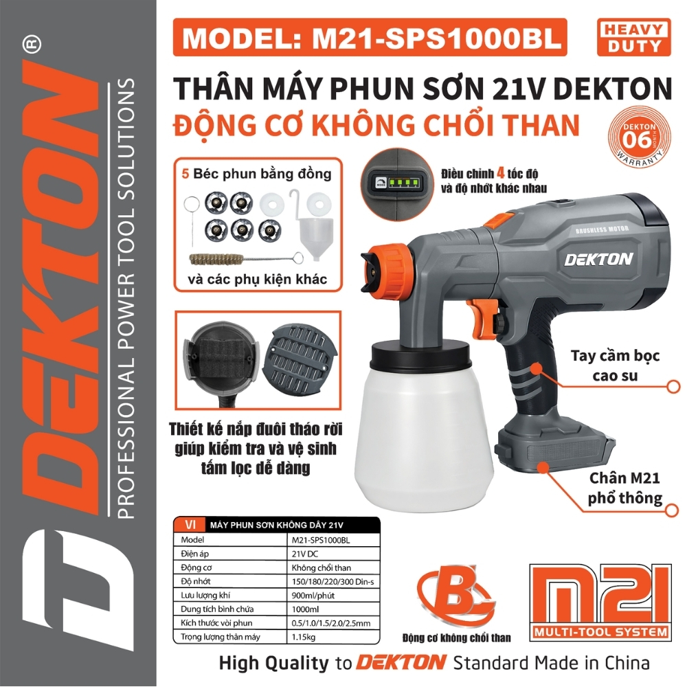 Súng phun sơn dùng pin 21V Dekton M21-SPS1000BL 1 Súng phun sơn dùng pin 21V Dekton M21-SPS1000BL