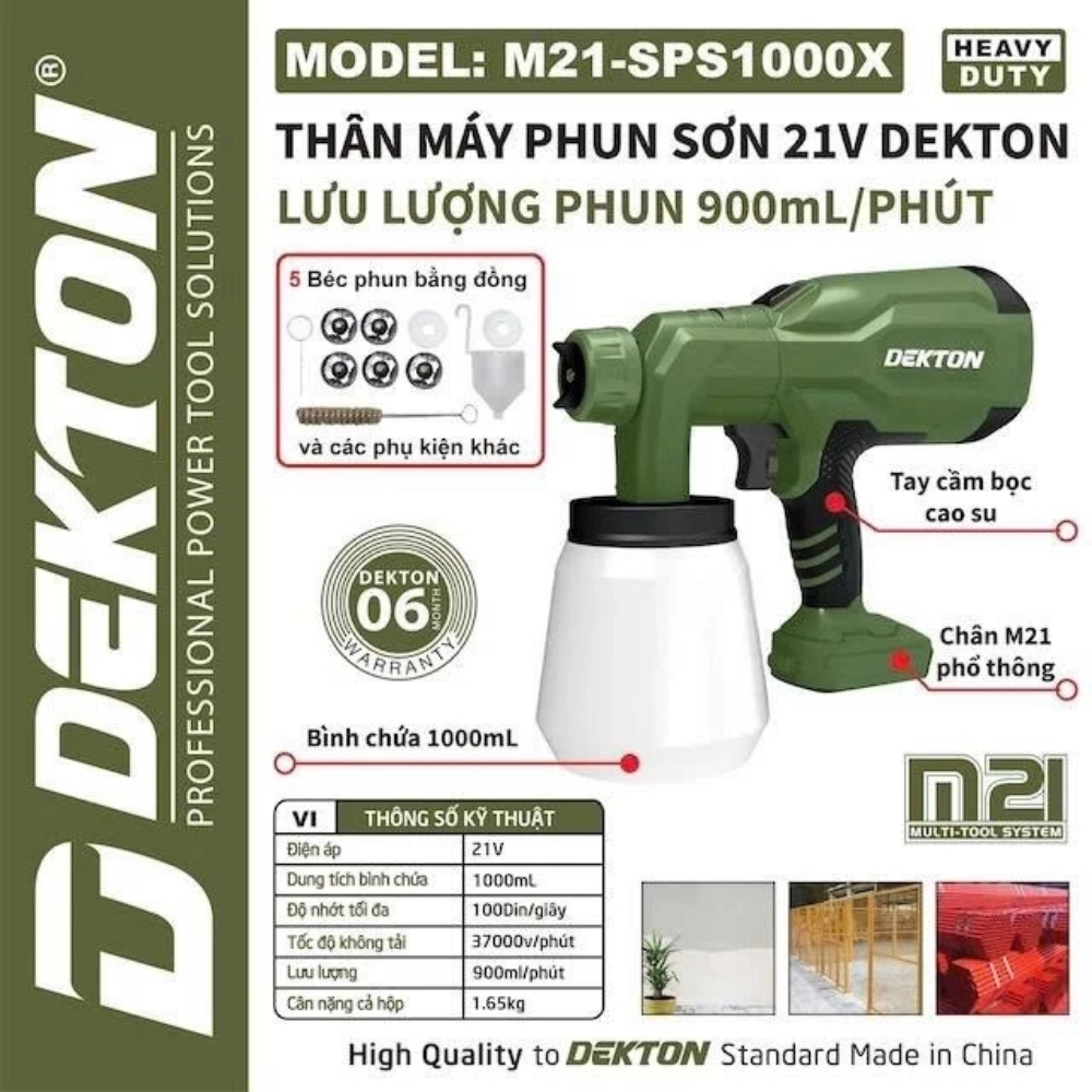 Súng phun sơn dùng pin 21V Dekton M21-SPS1000X 1 Súng phun sơn dùng pin 21V Dekton M21-SPS1000X