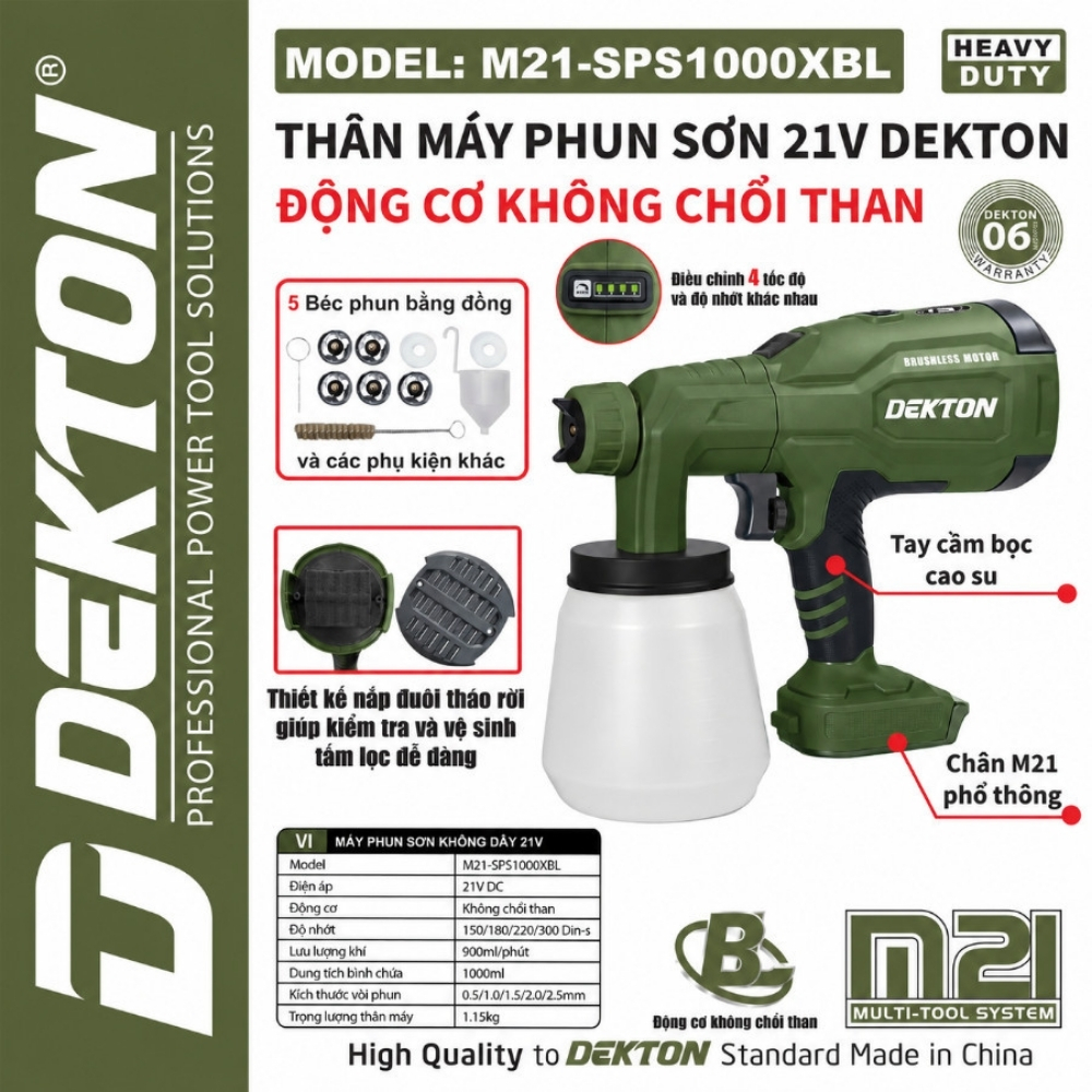 Súng phun sơn dùng pin 21V Dekton M21-SPS1000XBL 1 Súng phun sơn dùng pin 21V Dekton M21-SPS1000XBL