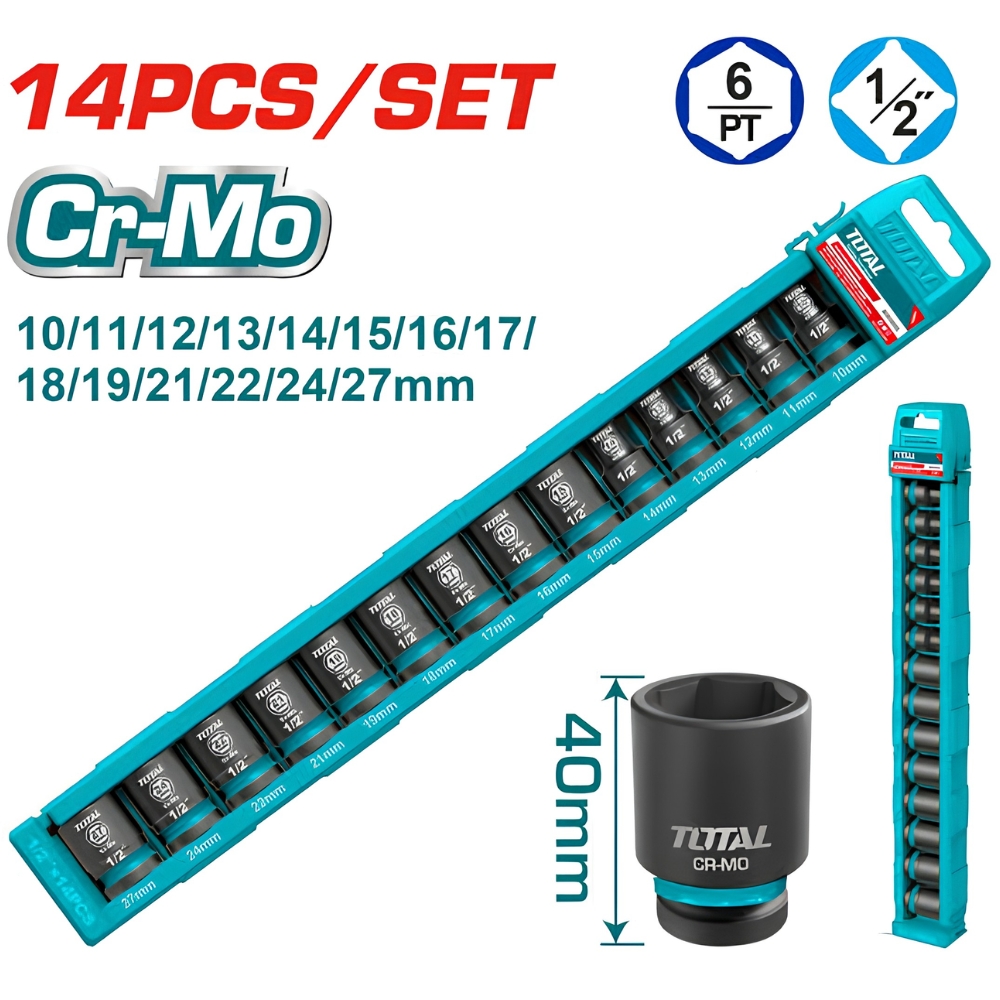 Bộ 14 đầu tuýp lục giác 1/2" Total THISTD12146 1 Bộ 14 đầu tuýp lục giác 1/2" Total THISTD12146