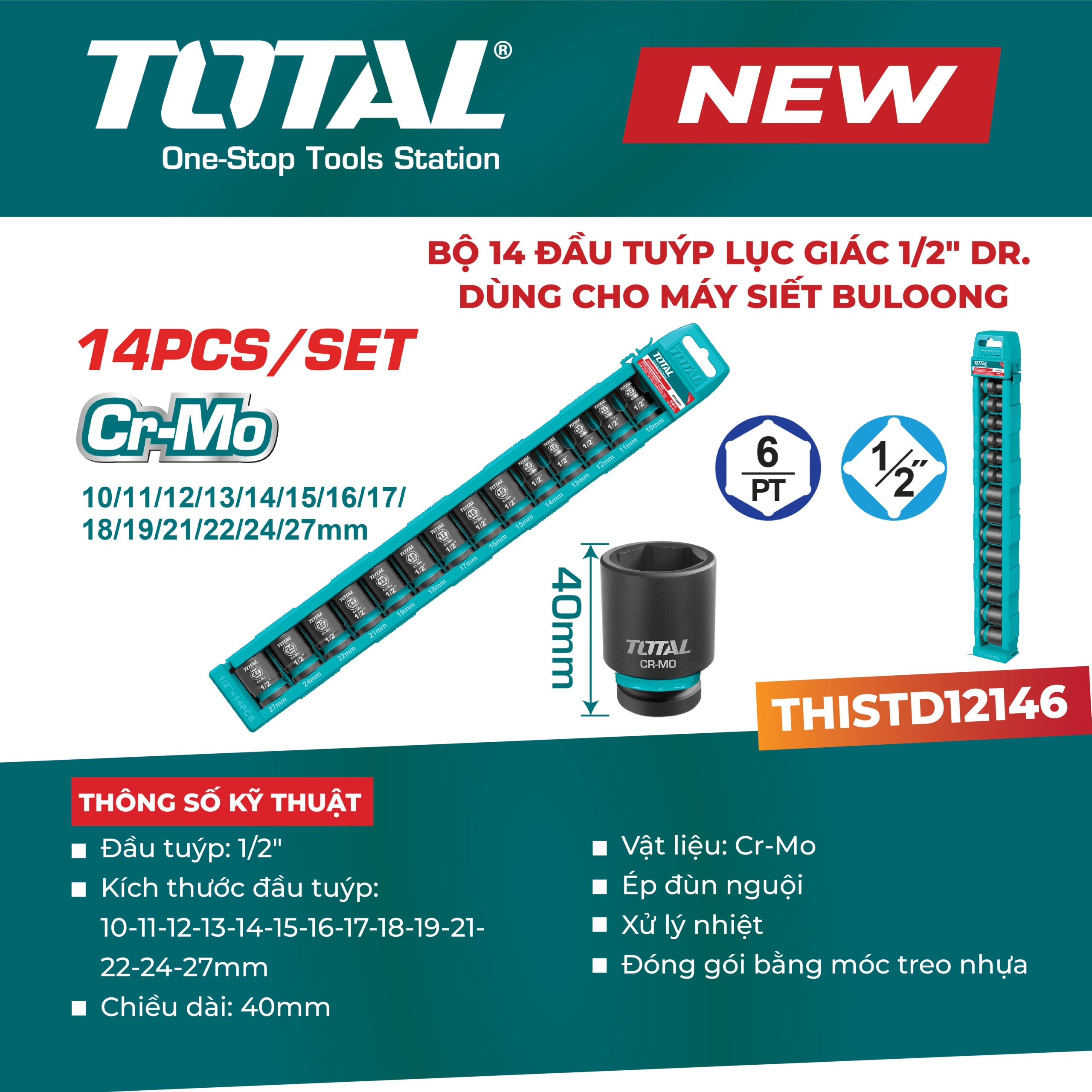 Bộ 14 đầu tuýp lục giác 1/2" Total THISTD12146 2 THISTD12146