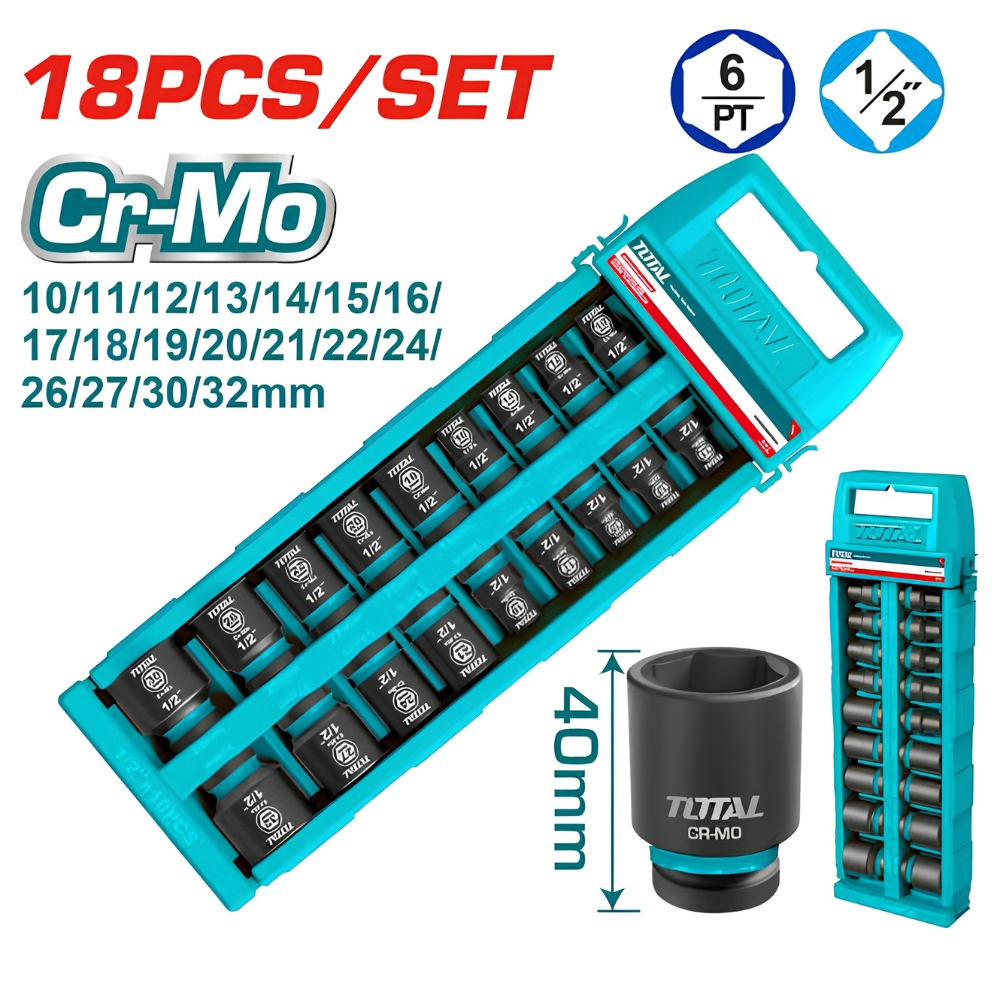 Bộ 18 đầu tuýp lục giác 1/2" Total THISTD12186 1 Bộ 18 đầu tuýp lục giác 1/2" Total THISTD12186
