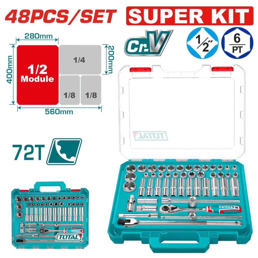 Bộ 48 đầu tuýp 1/2" Total THT121486 1 Bộ 48 đầu tuýp 1/2" Total THT121486