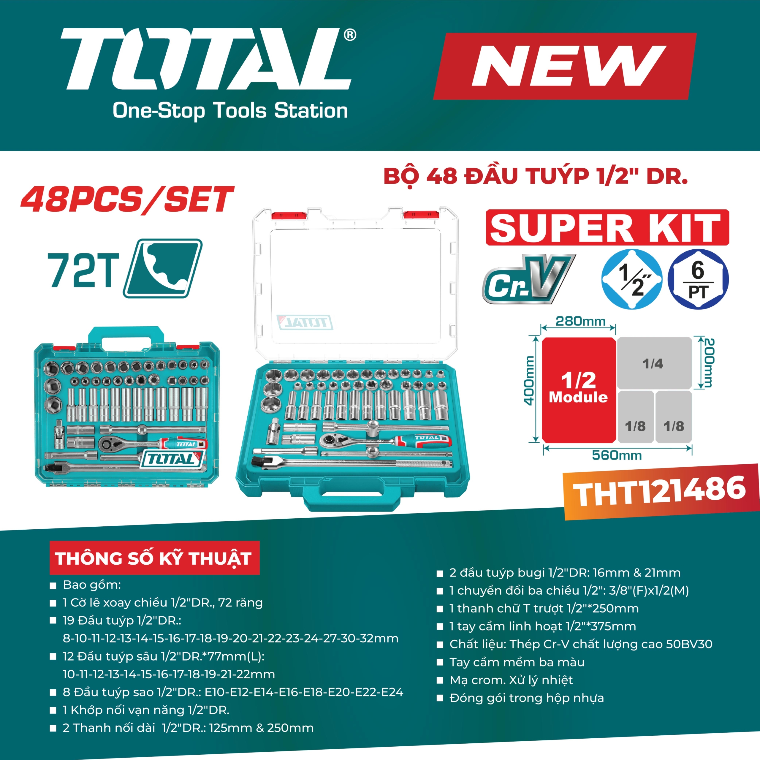 Bộ 48 đầu tuýp 1/2" Total THT121486 2 THT121486
