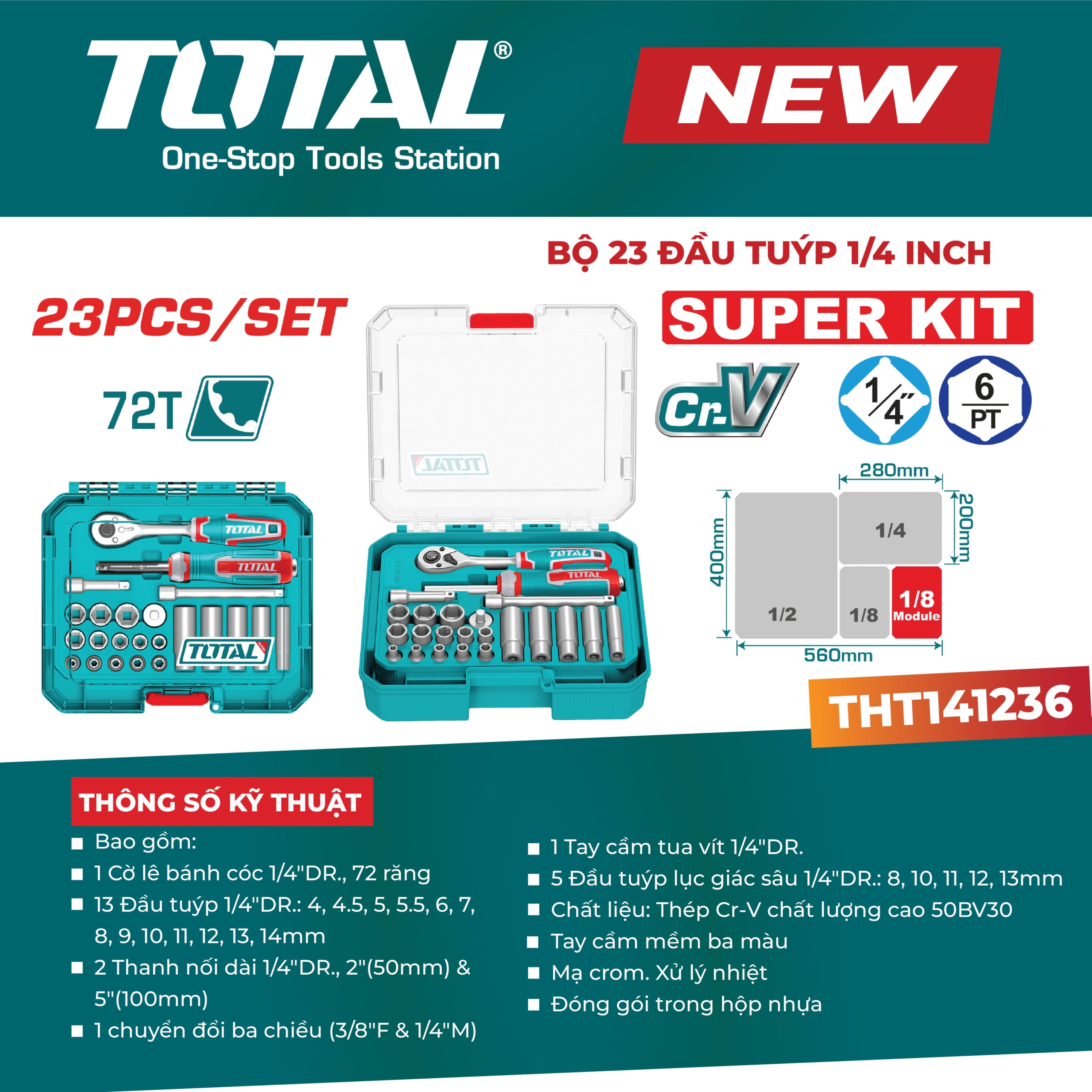 Bộ 23 đầu tuýp 1/4 inch Total THT141236 2 THT141236