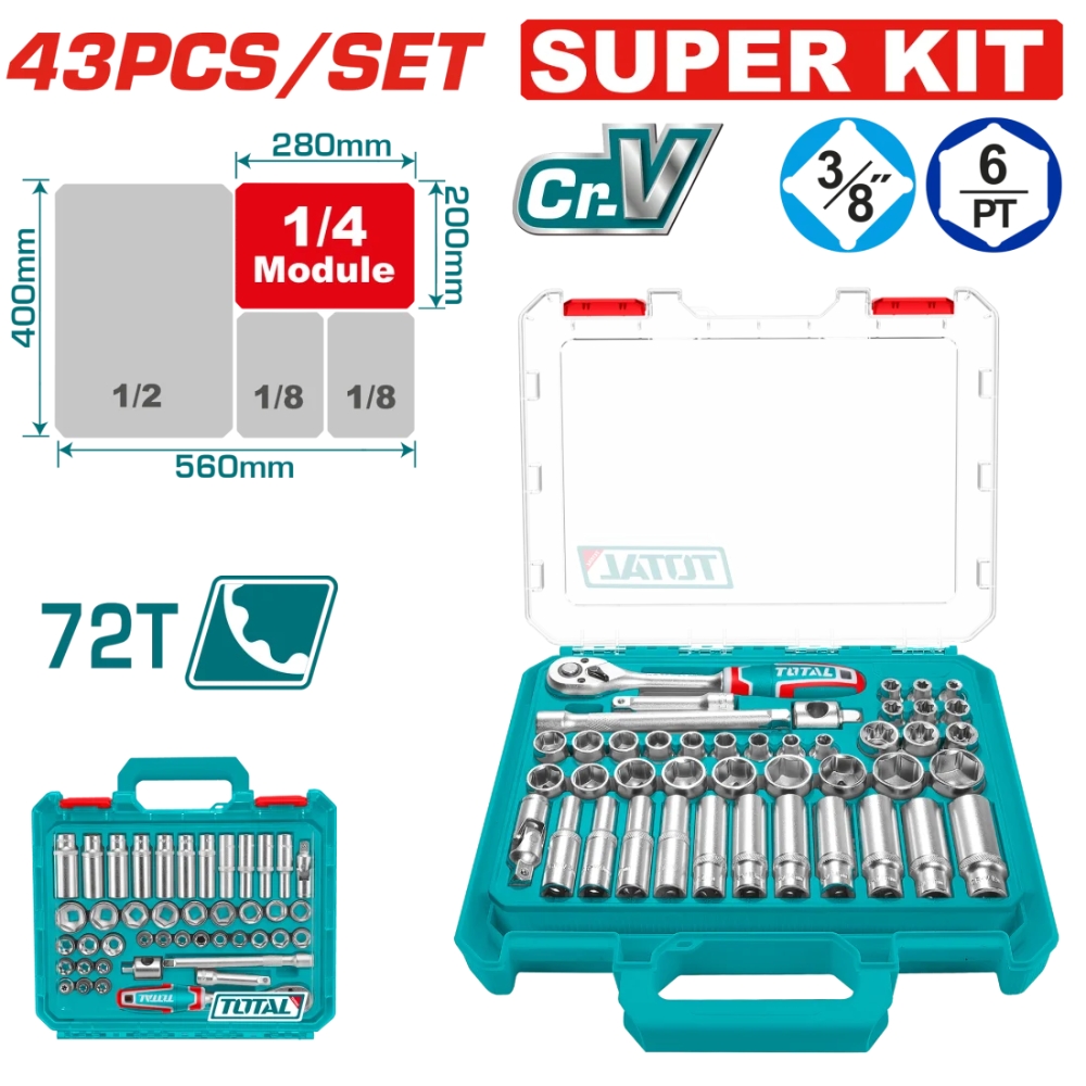Bộ 43 đầu tuýp 3/8" Total THT381436 1 Bộ 43 đầu tuýp 3/8" Total THT381436