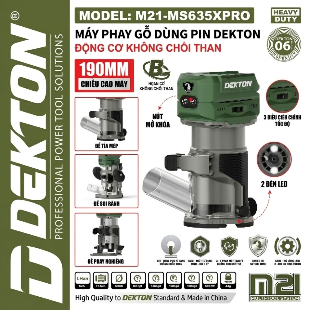Máy phay gỗ dùng pin 21V Dekton M21-MS635XPRO 1 Máy phay gỗ dùng pin 21V Dekton M21-MS635XPRO