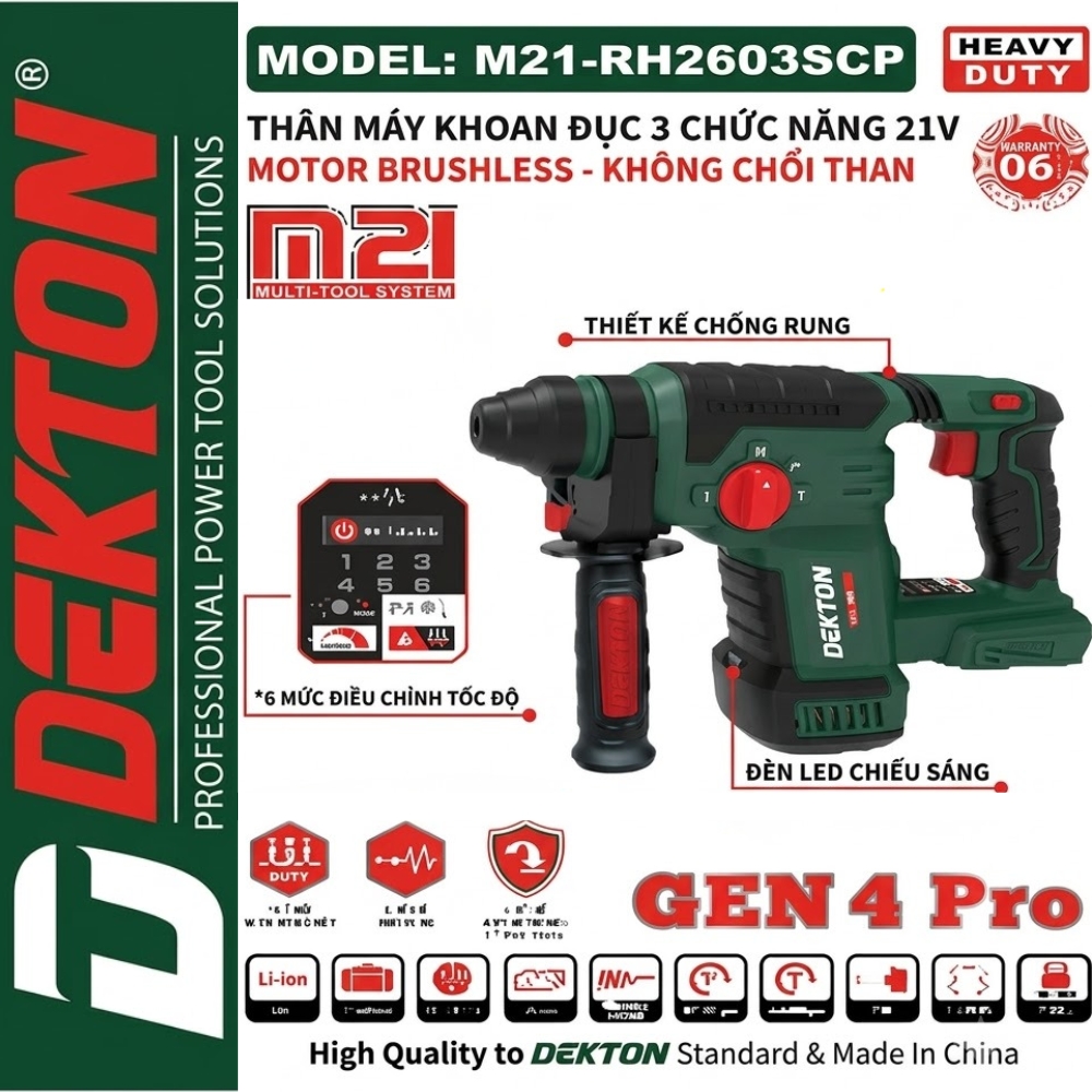 Máy khoan đục 3 chức năng dùng pin 21V-2.8J Dekton M21-RH2603SCP 1 Máy khoan đục 3 chức năng dùng pin 21V-2.8J Dekton M21-RH2603SCP