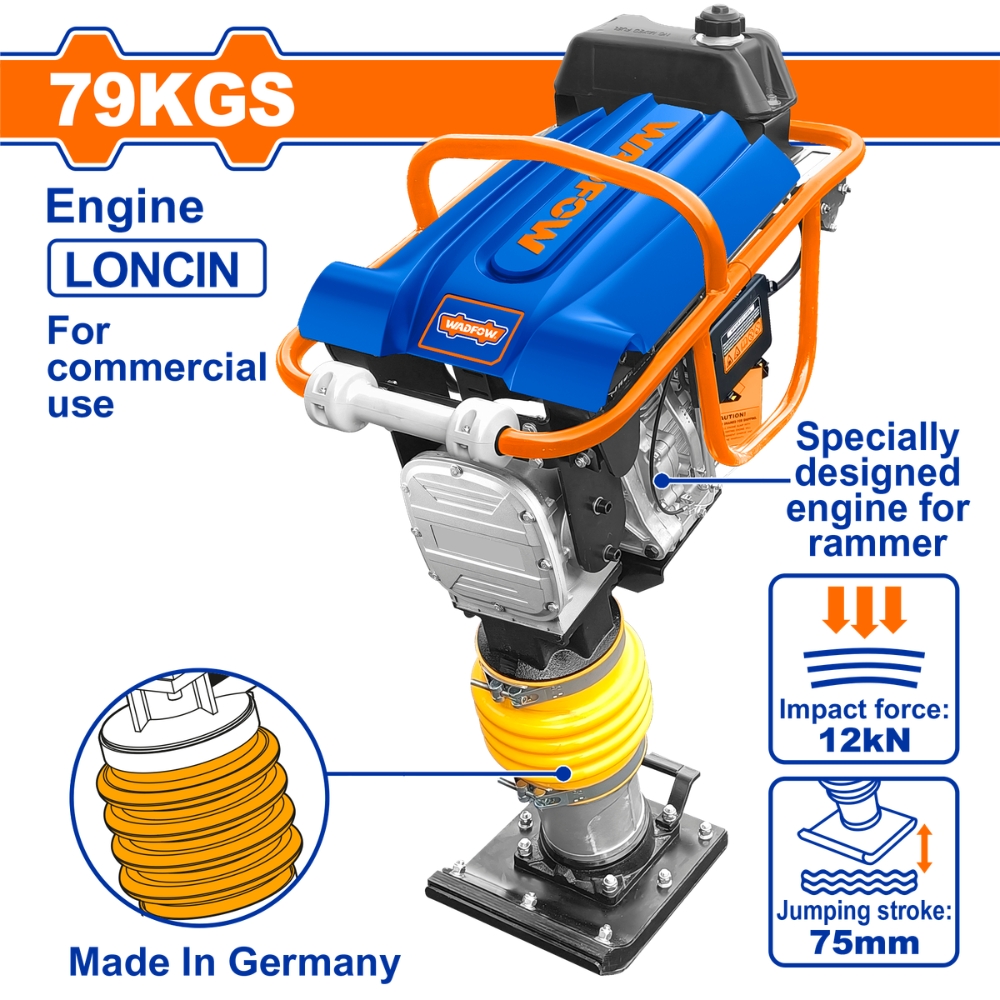 Máy đầm cóc dùng xăng 4HP - 79kg Wadfow WTA2A90 1 Máy đầm cóc dùng xăng 4HP - 79kg Wadfow WTA2A90